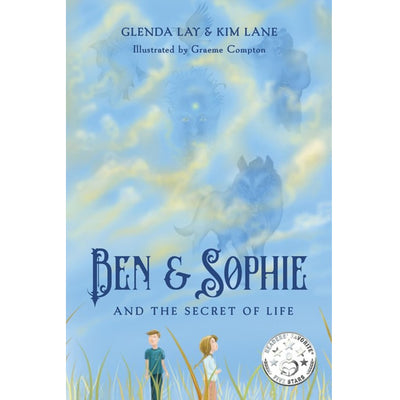 Cover of the book 'Ben & Sophie and the Secret of Life' featuring an illustration of a cloudy sky with a boy and a girl in the foreground.
