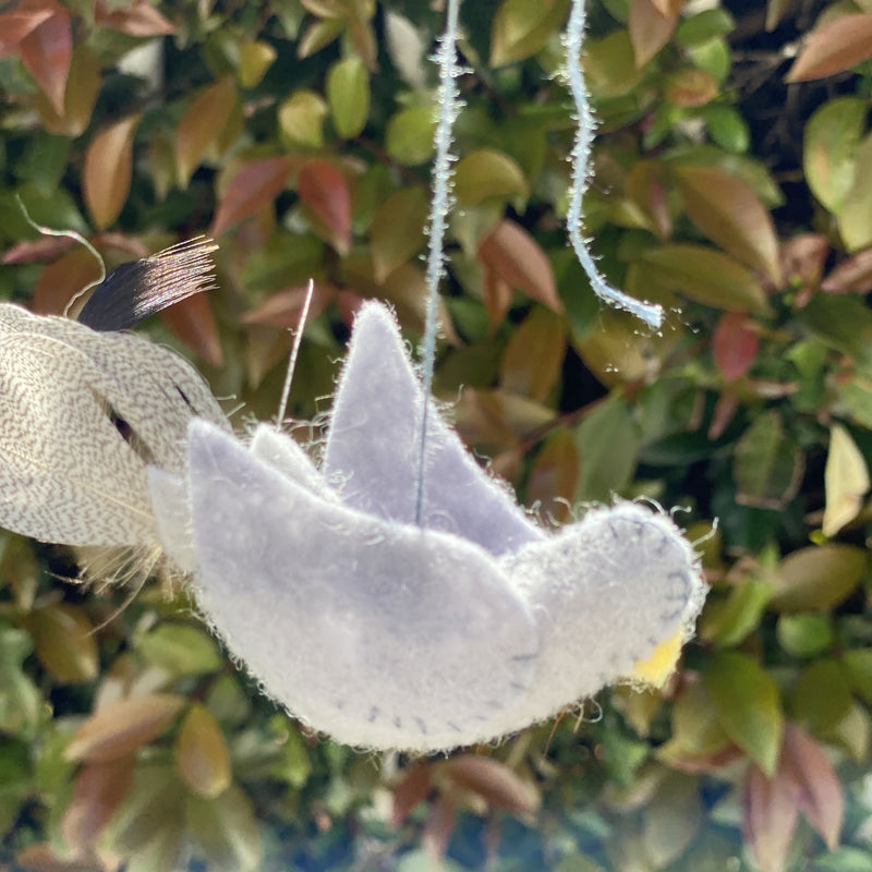Hanging Felt Bird with Feather Tail