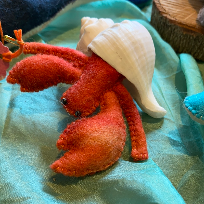 Hermit Crab, Hand Dyed Felt with Shell