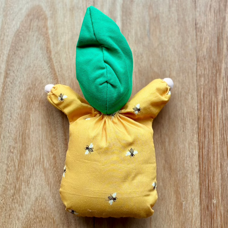 Handmade floppy Steiner / Waldorf Doll with Bee Motif, back