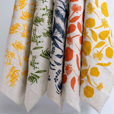 Handprinted Linen Tea Towels - assorted designs