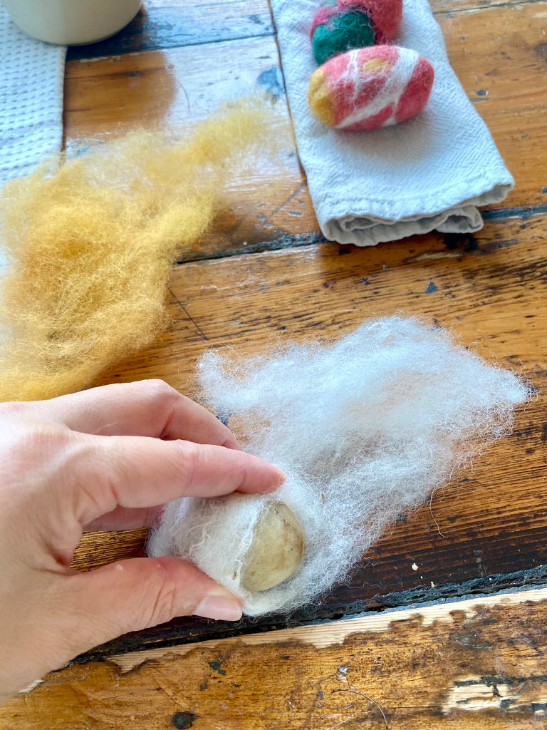 Making Wet-Felted Pebble Eggs with Wool Fleece