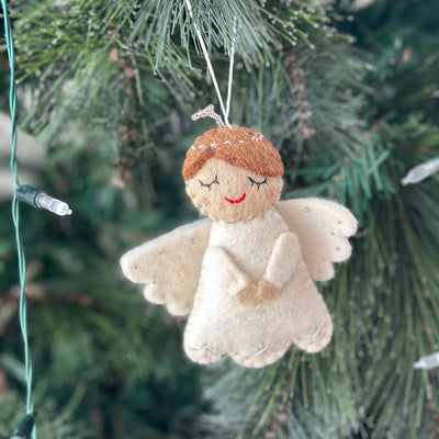 Handmade Felt, Hanging Angel with Halo in White