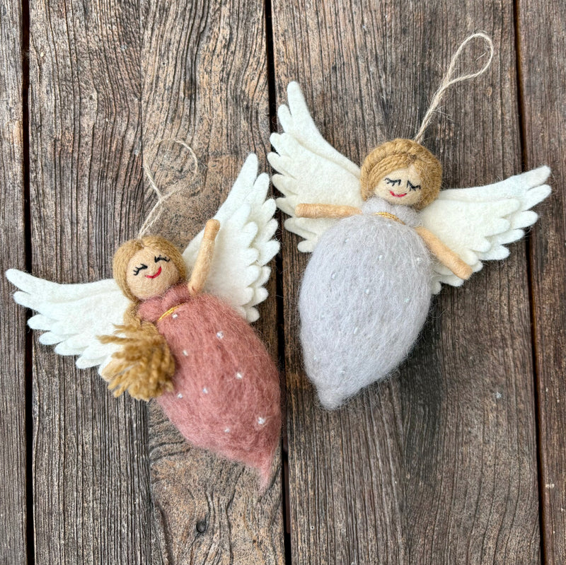 Needle-felted hanging Angels (front view)