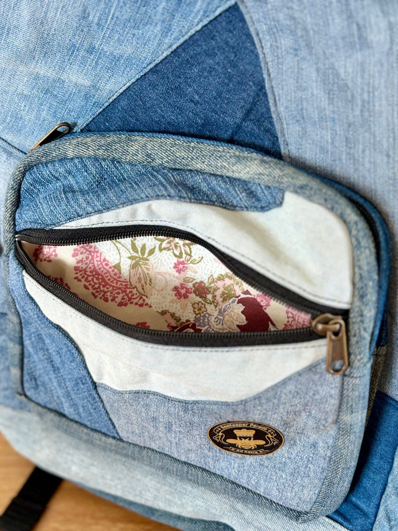 Beekeeper Parade - Mini Denim Backpack, internal fabric detail