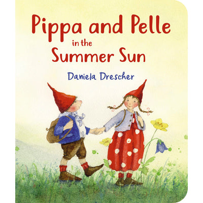 Book cover of 'Pippa and Pelle in the Summer Sun' with illustrations of two children in a field.
