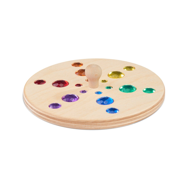 Wooden Spinning Top with coloruful jewels - side view