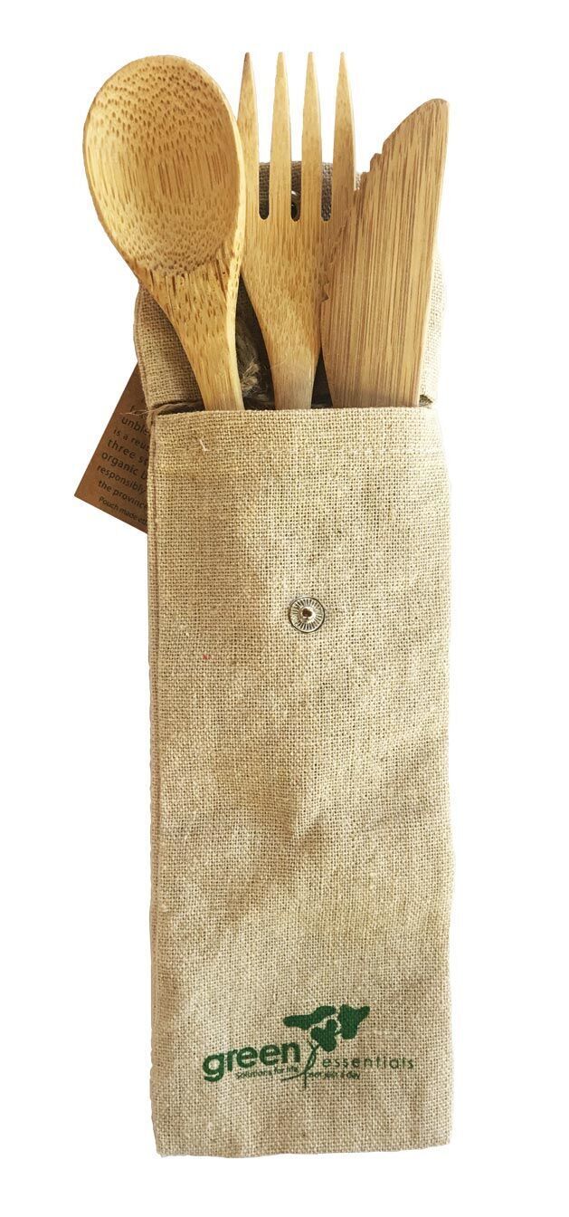 Bamboo Cutlery set of 3 with Pouch