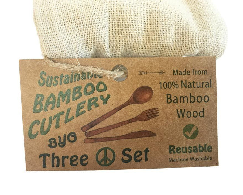 Bamboo Cutlery set of 3 with Pouch