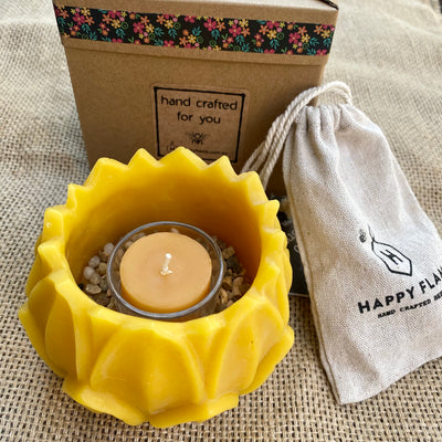 Beeswax Lotus Lantern with Tealight Candles
