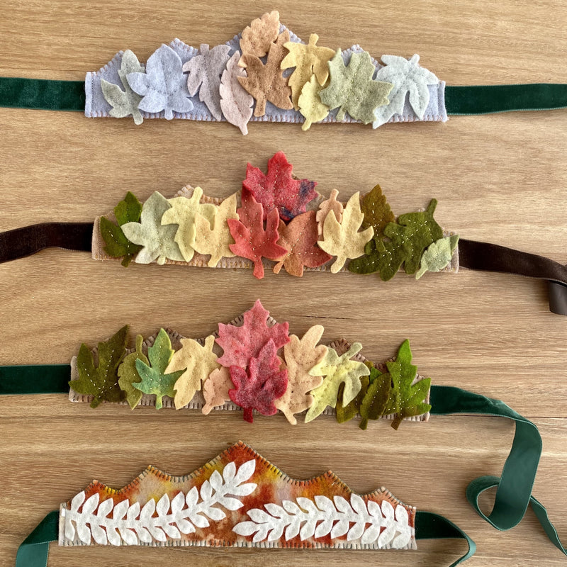 assortment of handmade Felt Leaf Crowns