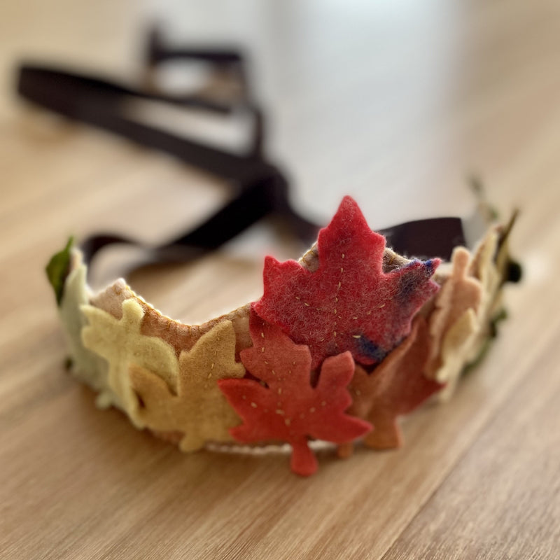 Close-up of Handmade Felt Leaf Crown