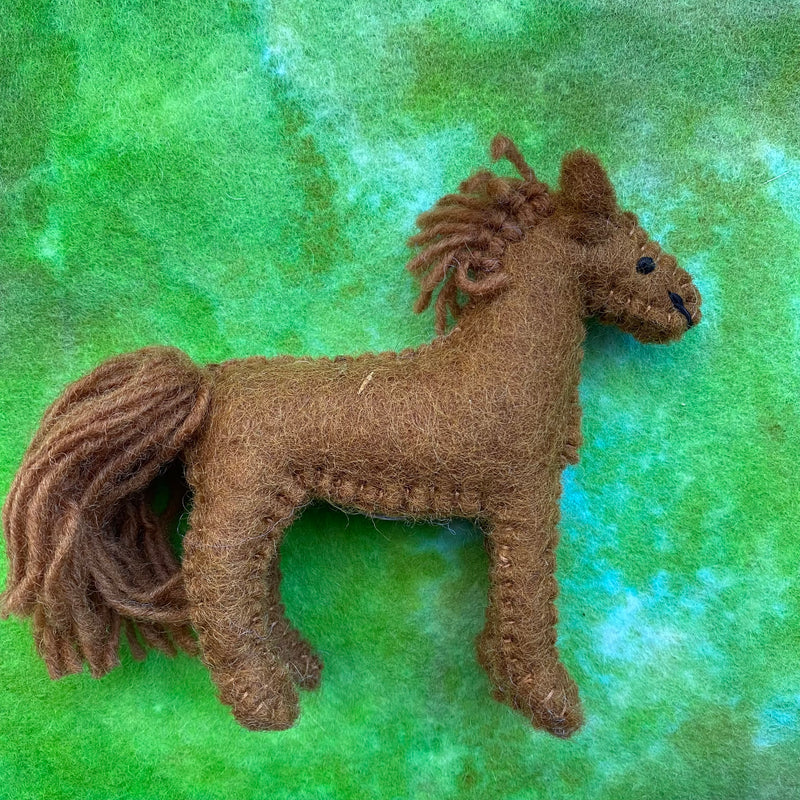 Handmade Felt Horse, dark brown