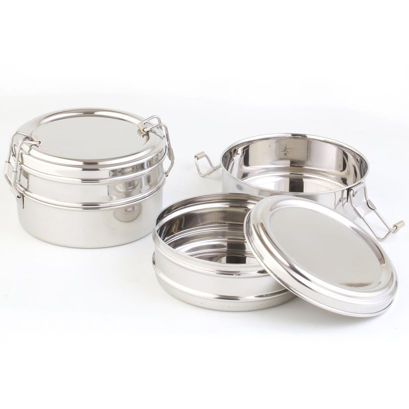 Round Double-Bento Stainless Steel Lunchbox 800ml
